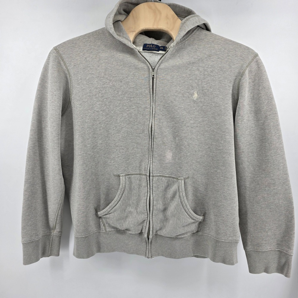 Polo Ralph Lauren Zip Hoodie Mens XXL Heritage Distressed Cotton Grey Vintage